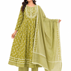 Green Embroidered Cotton Ethnic Wear for Casual Wear - view 3