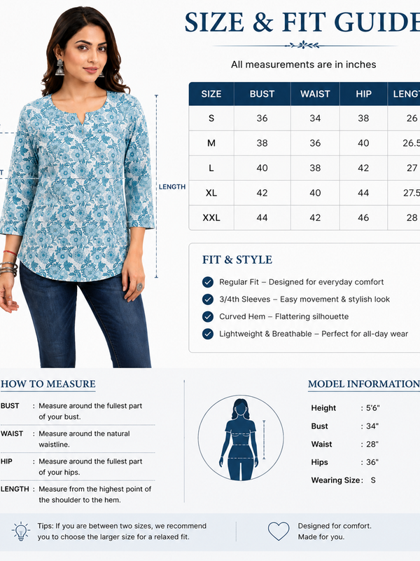 Floral-Print Cotton Short Kurti for Casual Wear - view 7