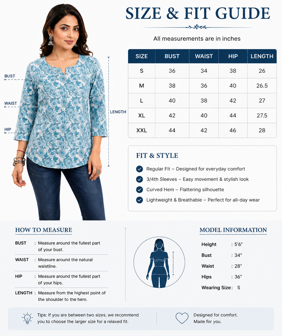 Women's Floral Printed Cotton Short Kurti