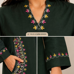 Green Embroidered Cotton Kurta Pant Set for Festive Wear - view 3
