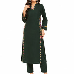 Green Embroidered Cotton Kurta Pant Set for Festive Wear - view 6