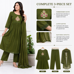 Floral Embroidered Kurta Pant Dupatta Set for Festive Wear - view 3