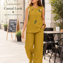 Red Embroidered Cotton Co-Ord Set for Daily Wear