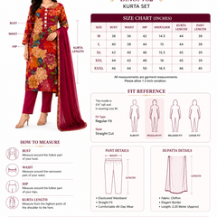 Red Floral-Print Kurta Pant Dupatta Set for Festive Wear - view 6