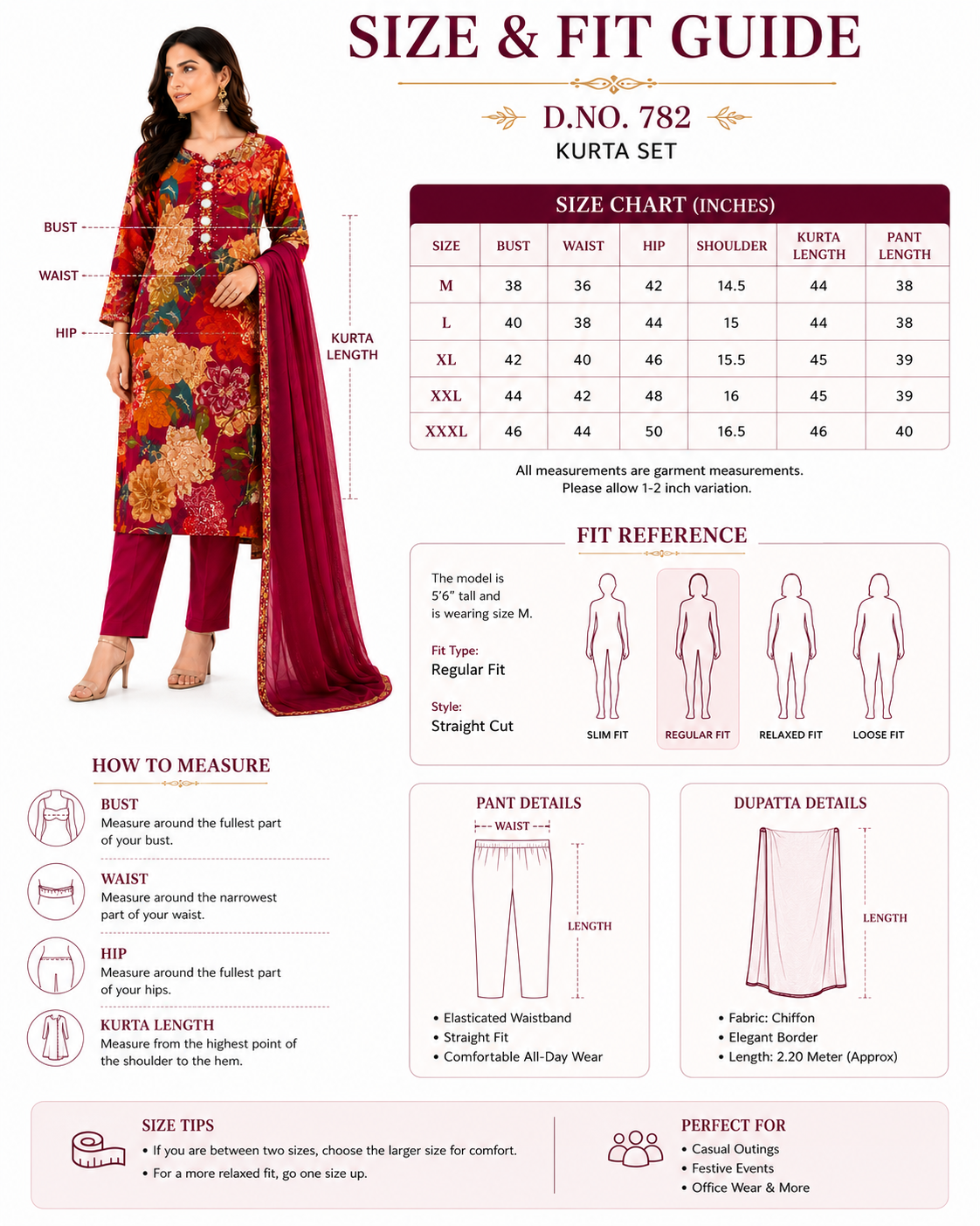 Women’s Floral Printed Kurta Pant Dupatta Set | Embellished Neck | Ethnic 3-Piece Suit Set