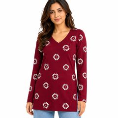 Red Printed Rayon Kurti for Office Wear - view 2