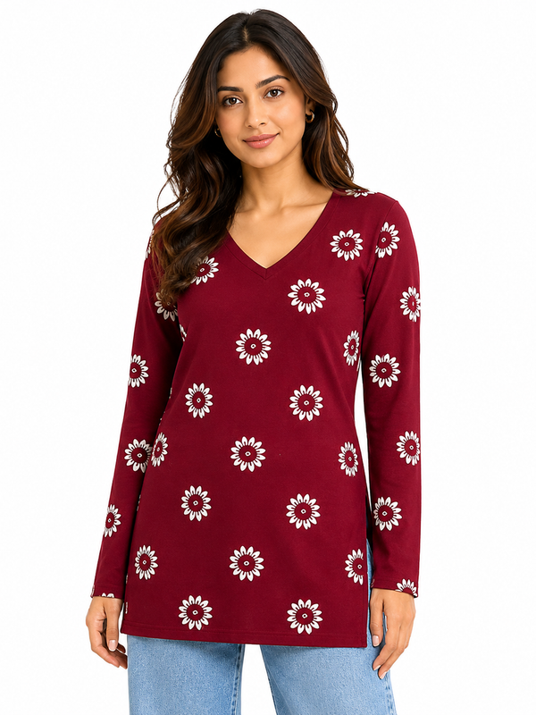 Red Printed Rayon Kurti for Office Wear - view 2