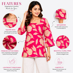 Floral-Print Cotton Short Kurti for Casual Wear - view 3