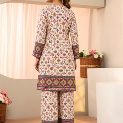 White Printed Rayon Kurta Palazzo Co-Ord Set for Festive Wear
