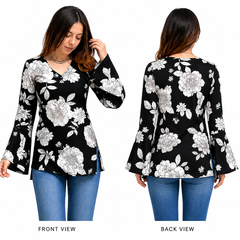 Floral Short Kurti for Office Wear with V-Neck - view 5