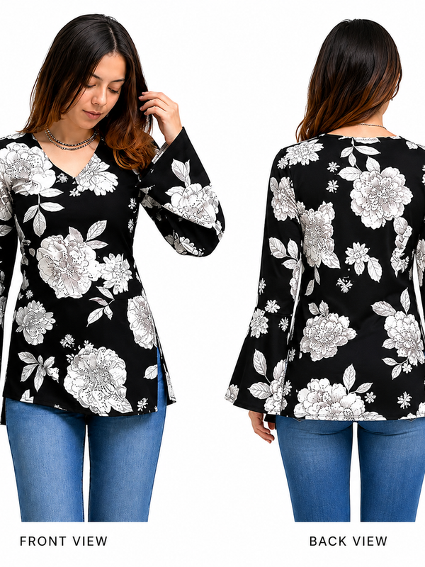 Floral Short Kurti for Office Wear with V-Neck - view 5