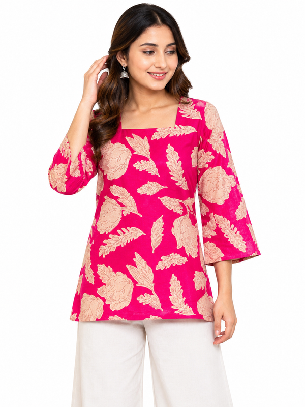 Floral-Print Cotton Short Kurti for Casual Wear - view 4