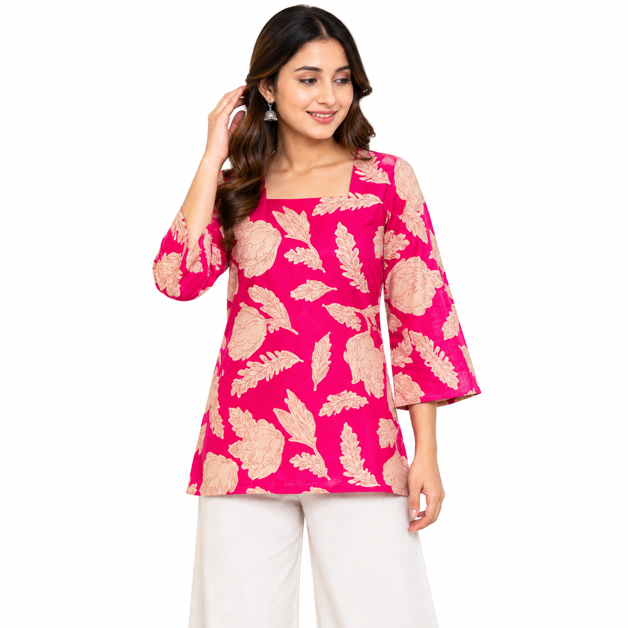 Women's Floral Printed Cotton Short Kurti