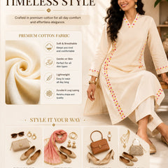 Floral Embroidered Cotton Kurta Pant Set for Festive Wear - view 4
