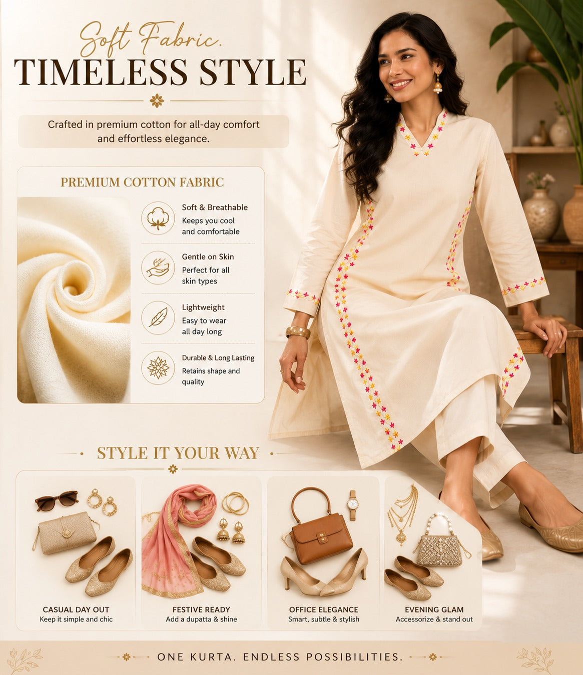 Premium Pure Cotton Embroidered Kurta Pant Set | Straight Fit | Daily & Office Wear