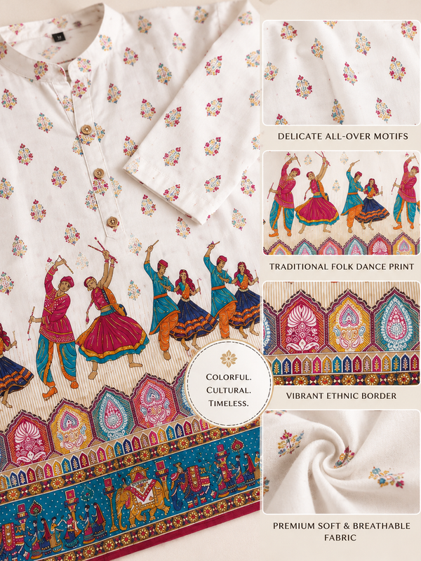White Motif-Print Kurta Palazzo Set for Festive Wear - view 4