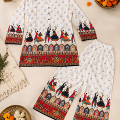 White Rayon Kurta Palazzo Set for Festive Wear - view 2