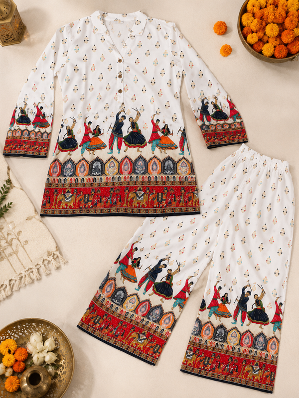 White Rayon Kurta Palazzo Set for Festive Wear - view 2