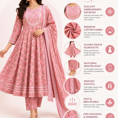 Pink Embroidered Cotton Anarkali Suit Set for Festive Wear - view 5