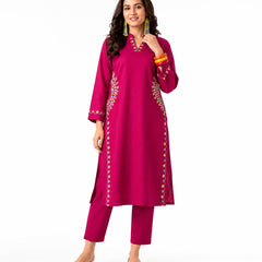 Pink Embroidered Kurta Pant Set for Festive Wear - view 3