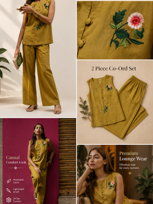 Red Embroidered Cotton Co-Ord Set for Daily Wear - view 5