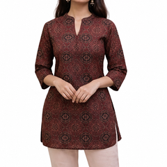 Red Printed Cotton Short Kurti for Office Wear - view 2