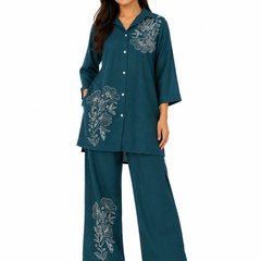 Floral-Print Co-Ord Set for Daily Wear with V-Neck - view 4