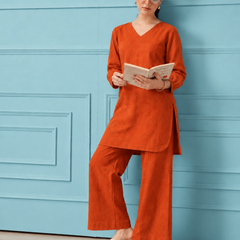 Orange Linen Co-Ord Set for Festive Wear
