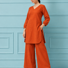 Orange Linen Co-Ord Set for Festive Wear