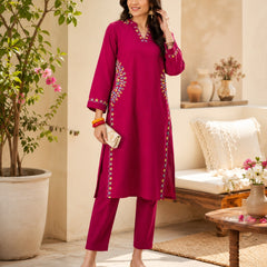 Pink Embroidered Kurta Pant Set for Festive Wear