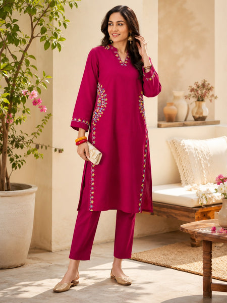 Pink Embroidered Kurta Pant Set for Festive Wear