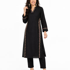 Black Embroidered Cotton Kurta Pant Set for Festive Wear - view 5