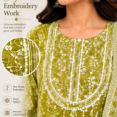 Green Embroidered Cotton Ethnic Wear for Casual Wear - view 4