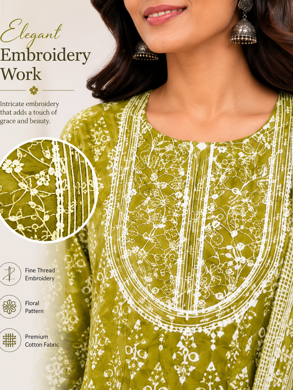 Green Embroidered Cotton Ethnic Wear for Casual Wear - view 4