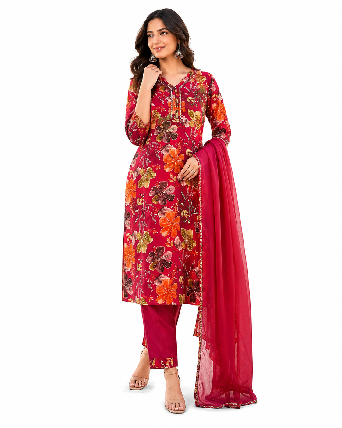 Women’s Floral Printed Kurta Pant Dupatta Set