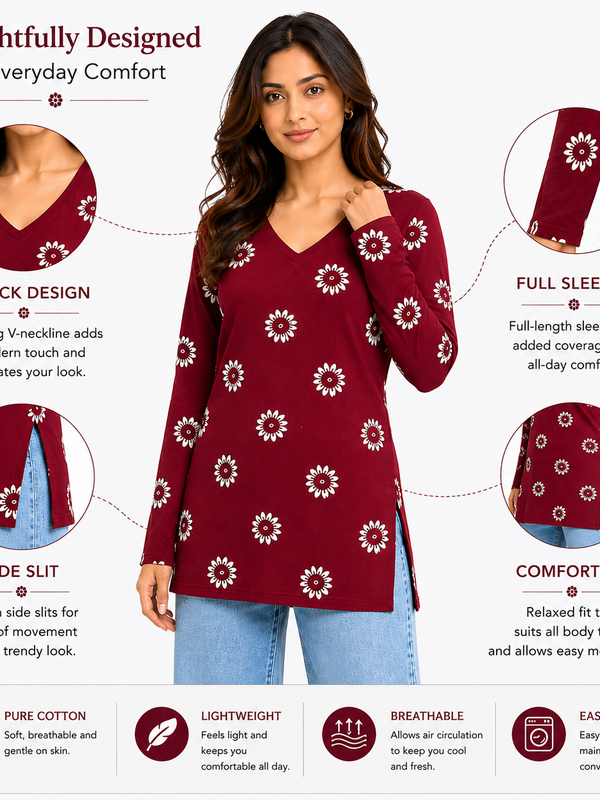 Red Printed Rayon Kurti for Office Wear - view 4