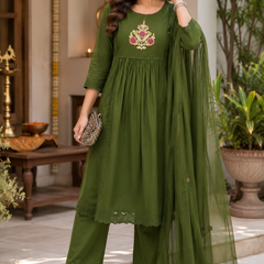 Floral Embroidered Kurta Pant Dupatta Set for Festive Wear