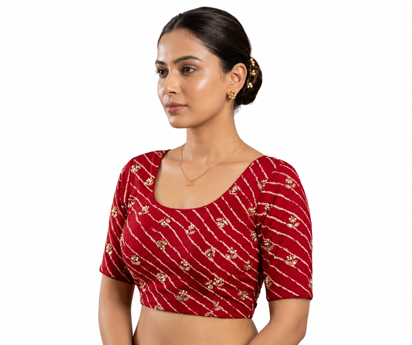 Red Printed Cotton Blend Readymade Blouse