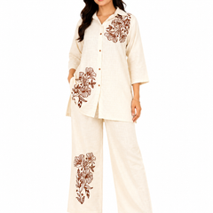 Floral Embroidered Cotton Kurta Palazzo Co-Ord Set for Festive Wear - view 4