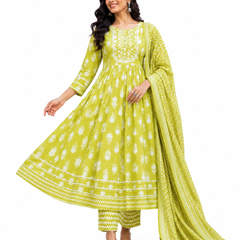 Floral Embroidered Cotton Kurta Pant Dupatta Set for Festive Wear - view 2