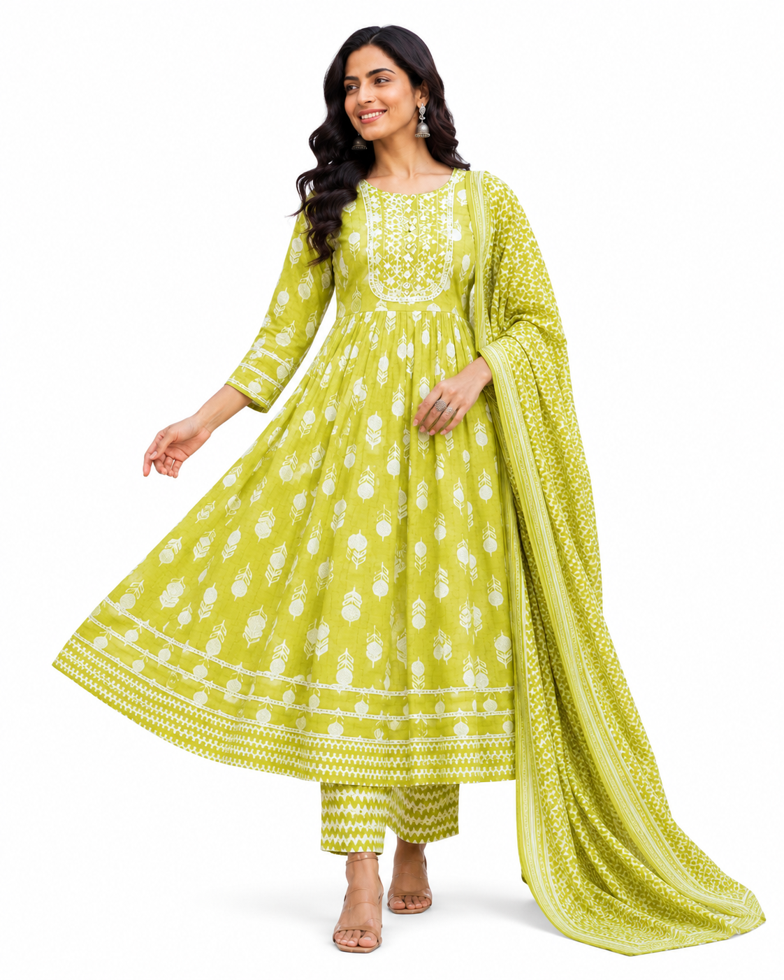 Women's Premium Cotton Printed Kurta Pant Dupatta Set | Embroidered Yoke | 3-Piece Ethnic Suit Set
