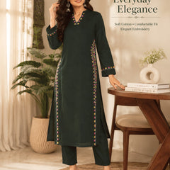 Green Embroidered Cotton Kurta Pant Set for Festive Wear
