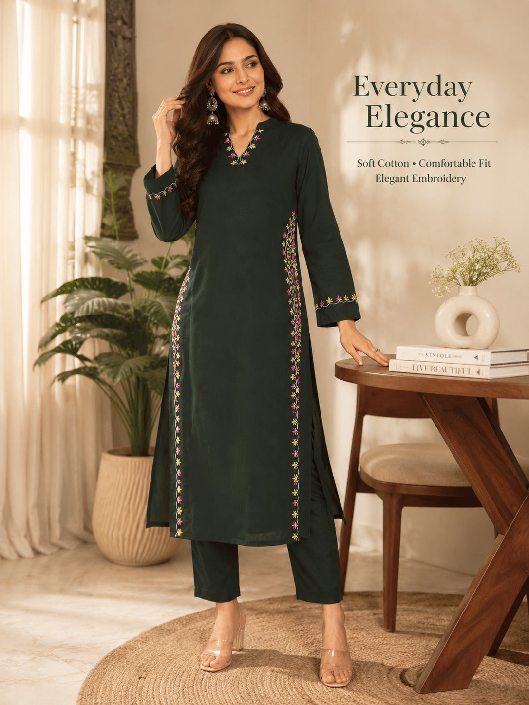 Premium Cotton Embroidered Kurta Pant Set | Straight Fit | Daily & Office Wear