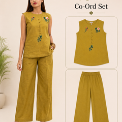 Red Embroidered Cotton Co-Ord Set for Daily Wear - view 2