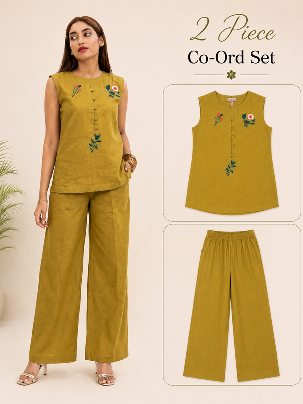 Red Embroidered Cotton Co-Ord Set for Daily Wear - view 2