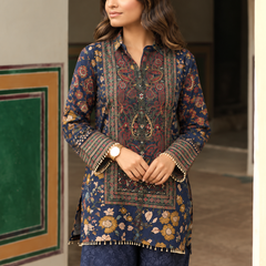 Women’s Navy Blue Floral Printed Kurta Palazzo Set