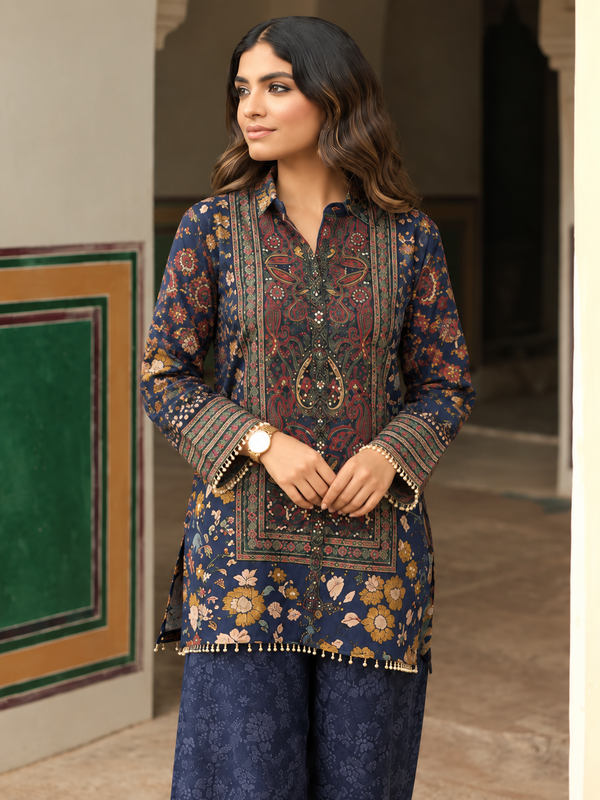 Women’s Navy Blue Floral Printed Kurta Palazzo Set
