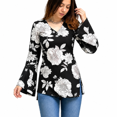 Floral Short Kurti for Office Wear with V-Neck - view 2