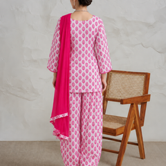 Women’s Pink Floral Printed Kurta Palazzo Set with Dupatta