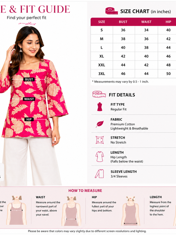 Floral-Print Cotton Short Kurti for Casual Wear - view 6